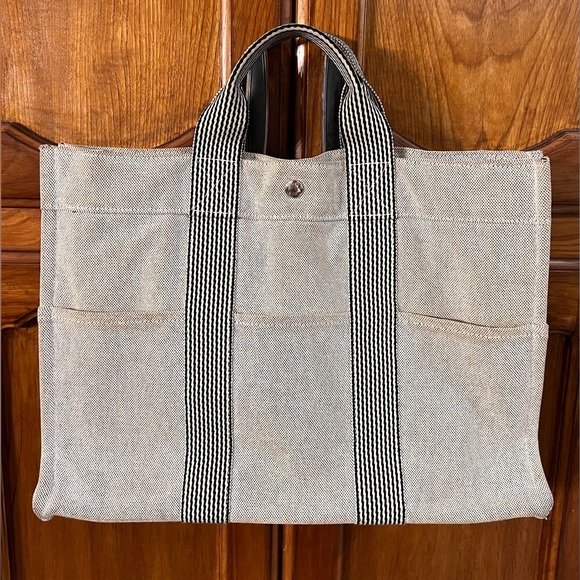 Hermès Authentic Paris Fourre Tout MM Gray Canvas Tote Hand Bag! - Picture 3 of 15
